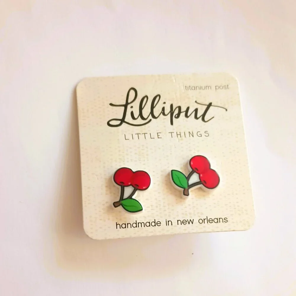 Lilliput 3 Pairs Post Earrings Peace Sign Cherry Water Mellon Girl's Jewelry